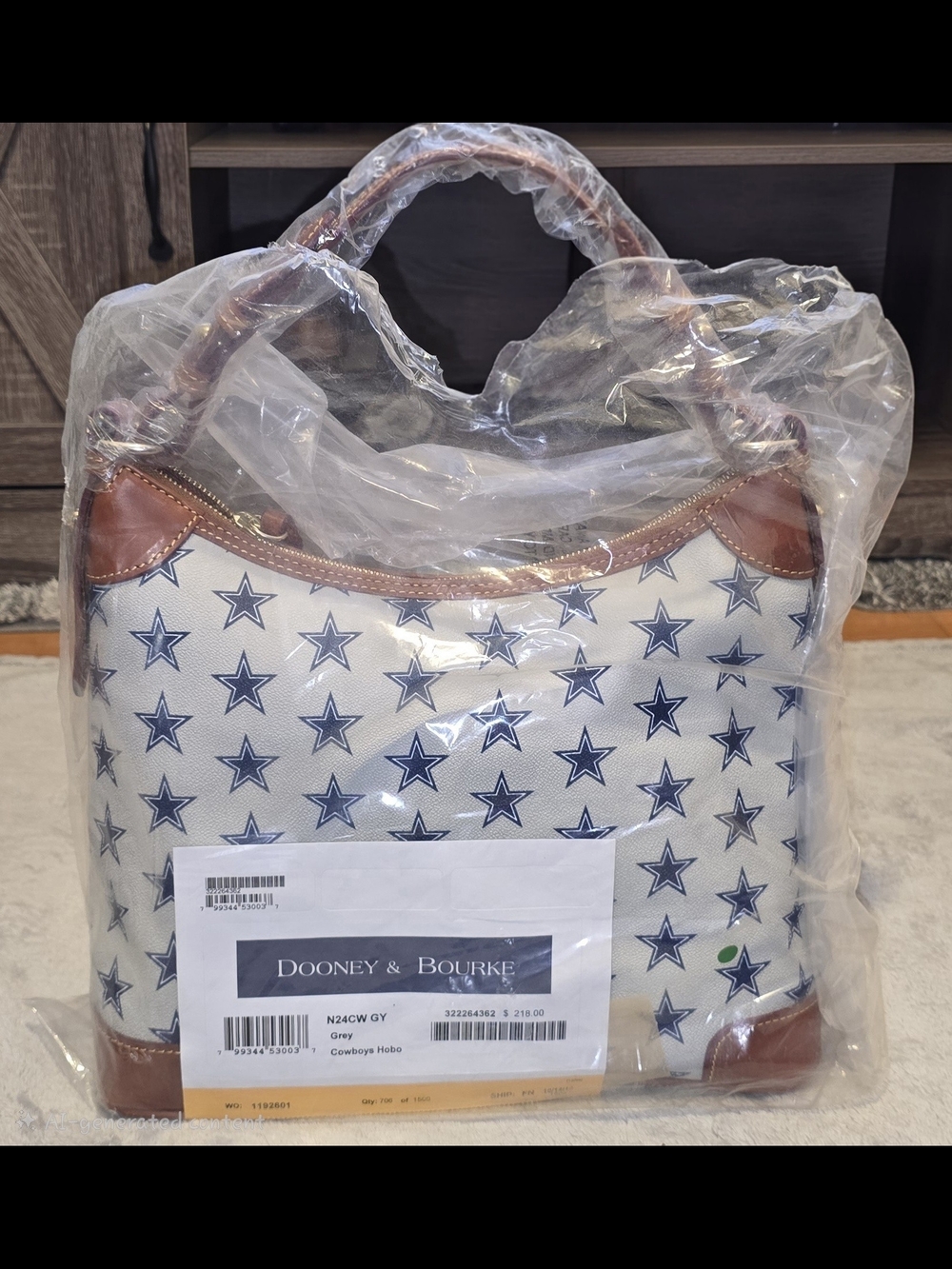 Dooney & Bourke Dallas Cowboys Hobo with Brown Leather Trim